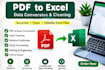 clean, format and convert PDF data to excel