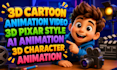 3d cartoon animation video 3d pixar style ai animation 3d character animation