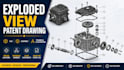 exploded view patent drawing cad assembly technical illustration patent filing