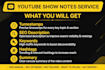 write youtube show notes with timestamps
