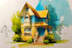 watercolor house art in unique