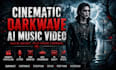 create cinematic darkwave, retrowave, glitch music video, dystopian visuals