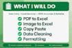 l will do data entry, PDF to excel typing work, web research