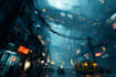 do futuristic cyberpunk city landscape or sci fi concept