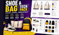 create shoe and bag tech pack, footwear, tote bag, backpack, handbag tech pack