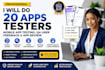 do 20 app testers, mobile app testing, QA, user feedback and app review