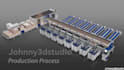 create 3d industrial warehouse animation, 3d conveyor belt production line video