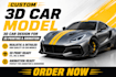 do realistic custom 3d car model, 3d car design for 3d printing and animation