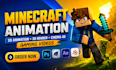 create minecraft animation, 2d animation, 3d render, cinema 4d gaming videos
