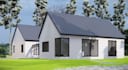 create modern gabled house plan, UK farmhouse rendering, suburban home elevation