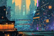 illustrate a futuristic sci fi city or cyberpunk environment