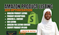 write amazon product listing description seo optimisation upload shopify product