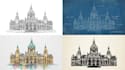 draw detailed building line art or sketch