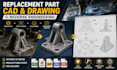 replacement part cad, reverse engineering broken machine and fabrication drawing