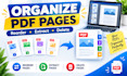 merge split PDF files, reorder, extract and organize pages