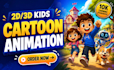 create 2d 3d cartoon animation video, kid learning, kid animation video
