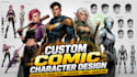 draw a custom comic character design and model sheet