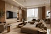 create 3d interior design for living room kitchen and bathroom