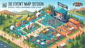 design a 3d isometric event map, festival map, venue map and event layout