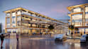 visualize unit retail store, 3d shopping market complex, strip storefront render