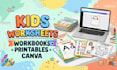 canva kids educational workbook design, math kids worksheet, kids activity book