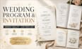 design wedding invite card, ceremony program booklet, reception event brochure