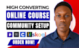 setup skool community, podia website, skool website and podia course creation
