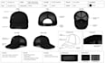 create cap tech pack for trucker and bucket hat, dad hat, snapback and mockup