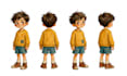 create childrens book character turnaround, pose and expression sheets