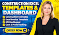 create construction estimate, invoice, excel template and KPI dashboard