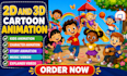 create 2d, 3d animation, cartoon animation and kids character animation