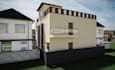 reconstruct 3d mid century villa,concrete facade,home elevation,balcony design