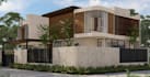 provide 3d architecture render for modern tropical villa exterior and interior