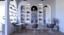 setup modern beauty salon, cgi minimalist interior layout,digital spatial mockup