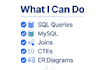 write sql queries, solve database problems and create er diagrams