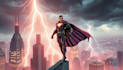create cinematic superhero character artwork with epic lighting and action scen