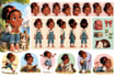 create childrens book character expression sheet and pose sheet