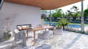 do landscape garden design with backyard design and pool patio 3d rendering