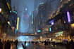 create a cinematic sci fi city concept art with futuristic environments
