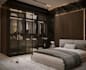 3d modern master bedroom interior design, custom wardrobe, wall panel cgi render