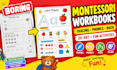 fix boring montessori workbooks with tracing, phonics, math and 2d art