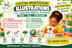 design child friendly montessori illustrations with learning objects and scenes