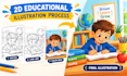 illustrate 2d educational children books, textbooks and learning material