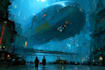 create cinematic sci fi city illustrations