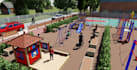design 3d childrens playground project,engaging play area using equipment render