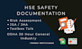 create professional hse safety documents, risk assessments and check lists