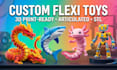 create custom 3d articulated model, flexi toy dragon bjd design for 3d printing