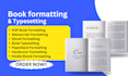 do manuscript formatting, kdp book formatting, typesetting, ebook formatting