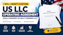 draft custom US llc operating agreement,  single member or multi member llc