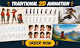 create traditional 2d animation, 2d line art, frame by frame animation and anime